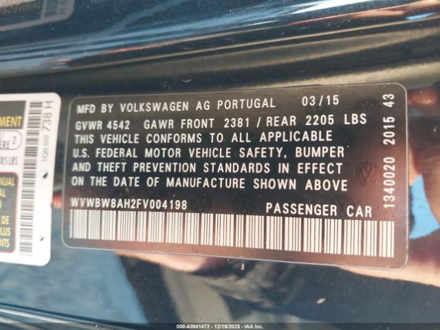 2015 VOLKSWAGEN EOS WVWBW8AH2FV004198 Photo 8