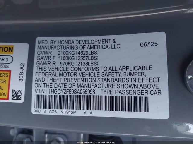 1HGCY2F89SA056998 Honda Accord Hybrid Touring