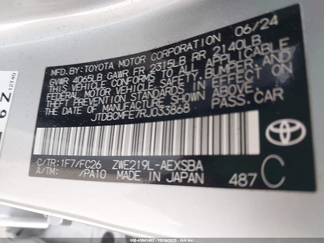 JTDBCMFE7RJ033868 Toyota Corolla Hybrid Se