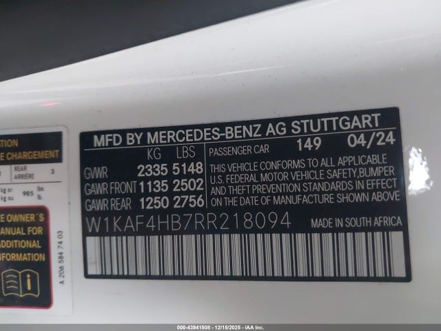 W1KAF4HB7RR218094 Mercedes-Benz C 300