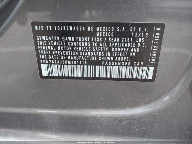 2017 VOLKSWAGEN JETTA 3VW2B7AJ3HM301418 Photo 8
