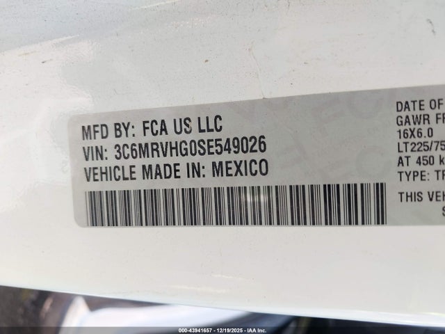 Продажа на аукционе авто 2025 Ram Promaster 3500 Tradesman High Roof 159 Wb W/pass Seat, vin: 3C6MRVHG0SE549026, номер лота: 43941657