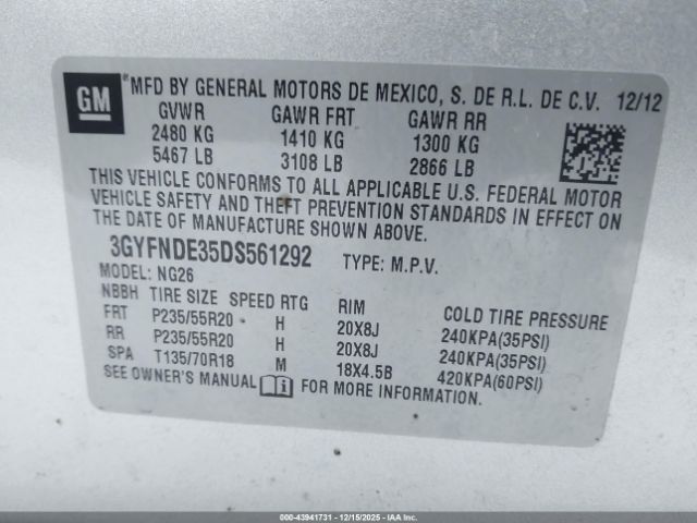 2013 CADILLAC SRX 3GYFNDE35DS561292 Photo 8