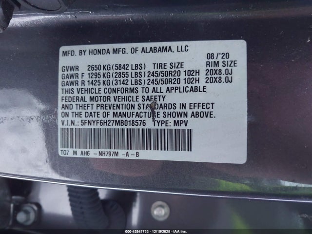 2021 HONDA PILOT 5FNYF6H27MB018576 Photo 8
