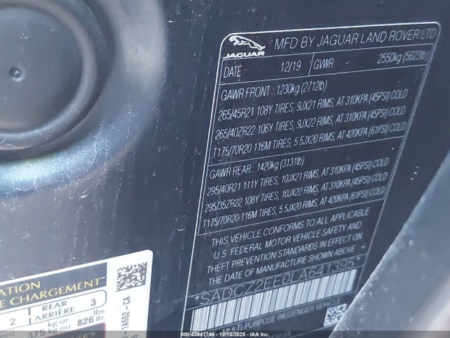 2020 JAGUAR F-PACE SADCZ2EE0LA641395 Photo 8