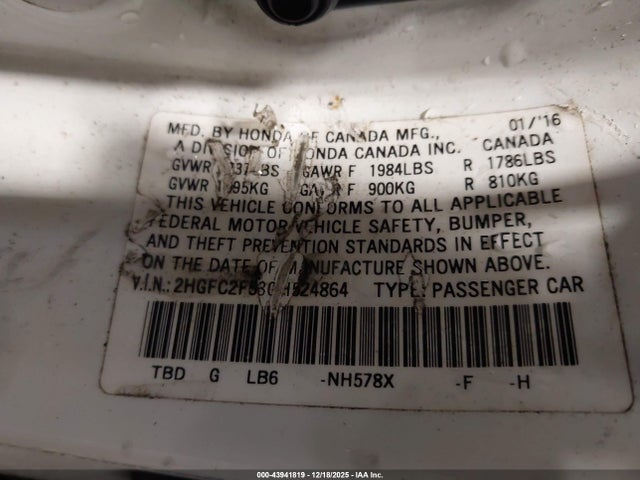 Honda Civic Lx 2016 2HGFC2F53GH524864 Image 9