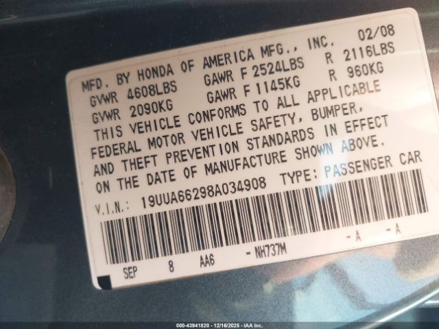2008 ACURA TL 19UUA66298A034908 Photo 8