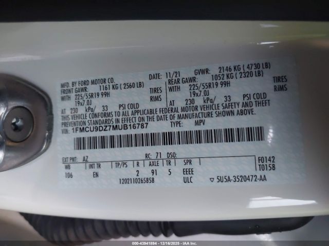 2021 FORD ESCAPE 1FMCU9DZ7MUB16787 Photo 8