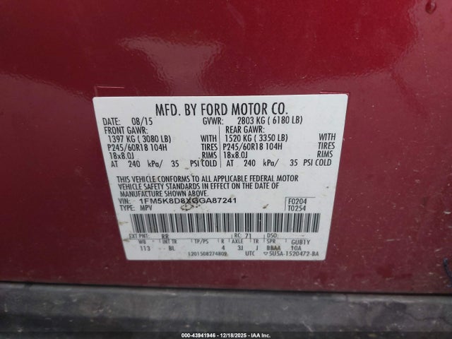 1FM5K8D8XGGA87241 Ford EXPLORER XLT