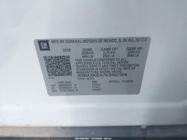 2019 CHEVROLET EQUINOX 3GNAXKEV7KS562304 Photo 8