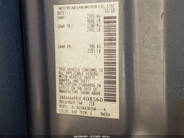 2018 NISSAN MAXIMA 1N4AA6AP8JC408560 Photo 8