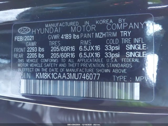 2021 HYUNDAI KONA KM8K1CAA3MU746077 Photo 8