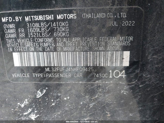 2022 MITSUBISHI MIRAGE G4 ML32FUFJ4NHF09425 Photo 8