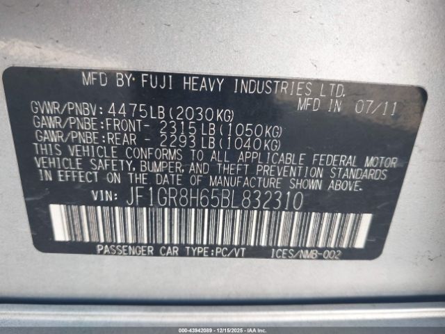 2011 SUBARU IMPREZA WRX STI JF1GR8H65BL832310 Photo 8