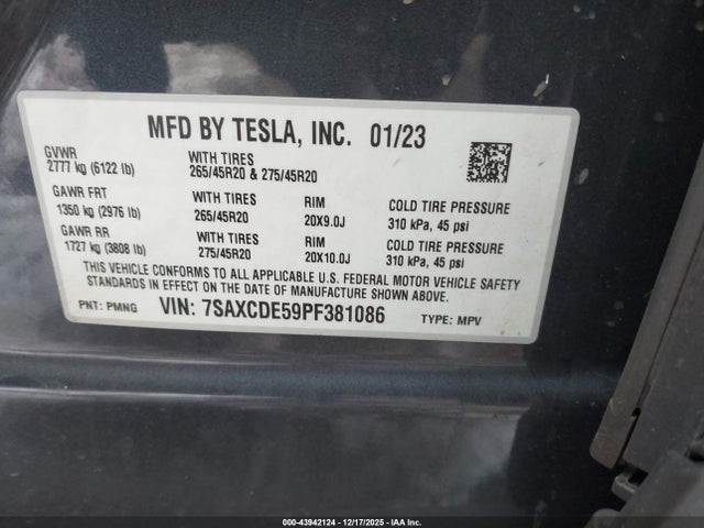 2023 TESLA MODEL X 7SAXCDE59PF381086 Photo 8