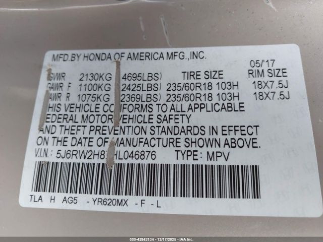 2017 HONDA CR-V 5J6RW2H87HL046876 Photo 8