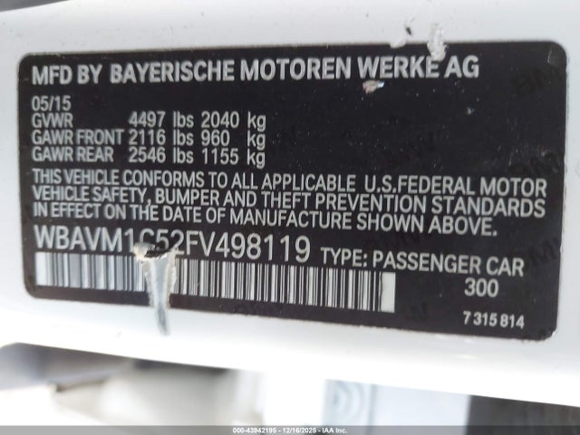 WBAVM1C52FV498119 BMW X1 Sdrive28i