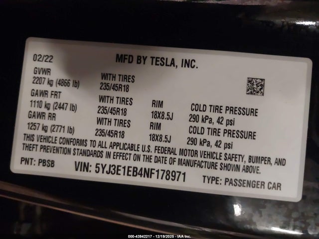 2022 TESLA MODEL 3 5YJ3E1EB4NF178971 Photo 8