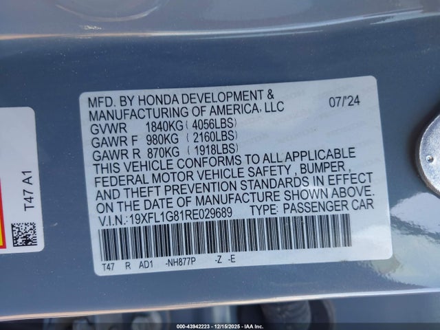 19XFL1G81RE029689 Honda Civic Sport Touring