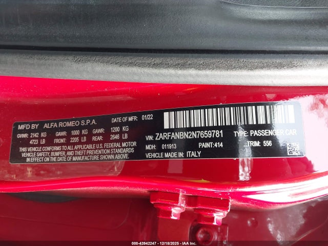 2022 ALFA ROMEO GIULIA ZARFANBN2N7659781 Photo 8