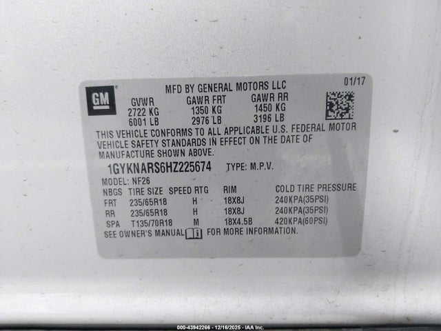 1GYKNARS6HZ225674 Cadillac Xt5 Standard