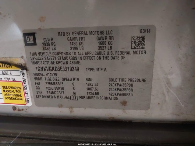 2014 CHEVROLET TRAVERSE 1GNKVGKD3EJ310249 Photo 8