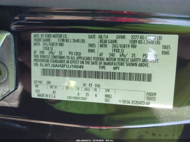 2015 LINCOLN MKC 5LMTJ2AH2FUJ10049 Photo 8