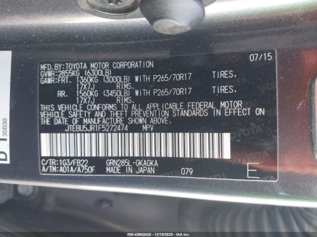 2015 TOYOTA 4RUNNER JTEBU5JR1F5272474 Photo 8