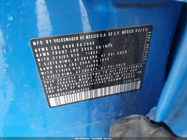 Продаж на аукціоні авто 2023 Volkswagen Taos 1.5t Se, vin: 3VVVX7B23PM362244, номер лоту: 43942440