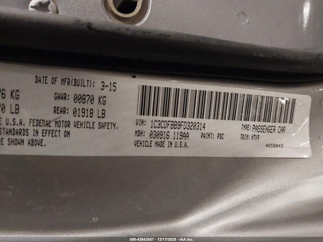 Dodge DART SXT 2015 1C3CDFBB9FD320314 Image 9