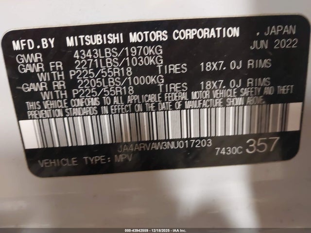 2022 MITSUBISHI OUTLANDER SPORT JA4ARVAW3NU017203 Photo 8