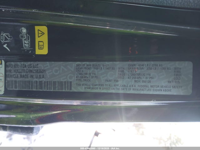 Jeep Gladiator Mojave 4x4 2021 1C6JJTEG4ML583631 Image 9