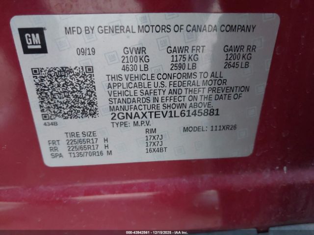2020 CHEVROLET EQUINOX 2GNAXTEV1L6145881 Photo 8