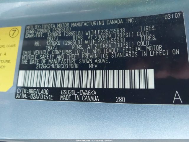 2008 LEXUS RX 350 2T2GK31U38C031008 Photo 8