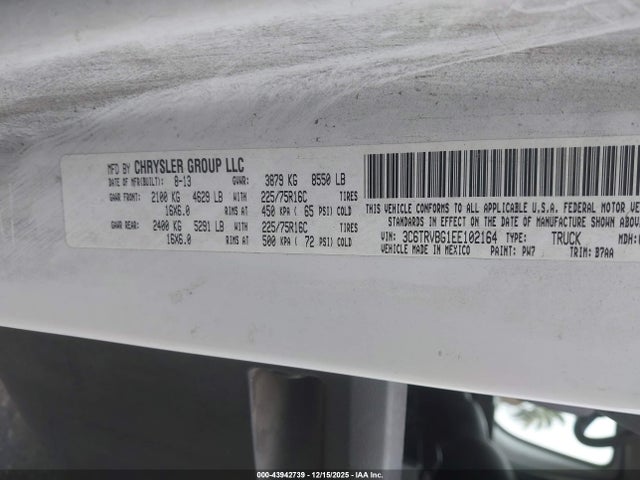 Продаж на аукціоні авто 2014 Ram Promaster 1500, vin: 3C6TRVBG1EE102164, номер лоту: 43942739