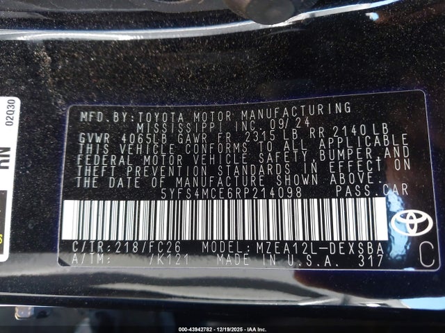 5YFS4MCE6RP214098 Toyota COROLLA SE