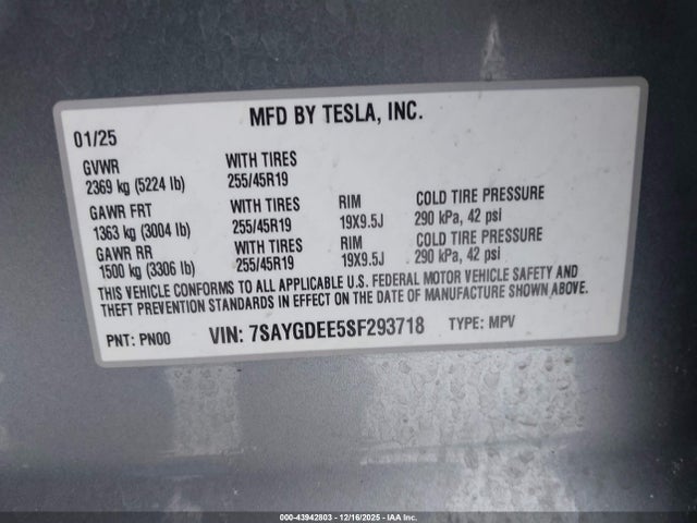 2025 TESLA MODEL Y 7SAYGDEE5SF293718 Photo 8