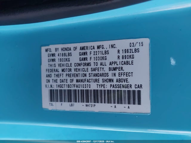 Honda Accord Lx-s 2015 1HGCT1B37FA010370 Image 9