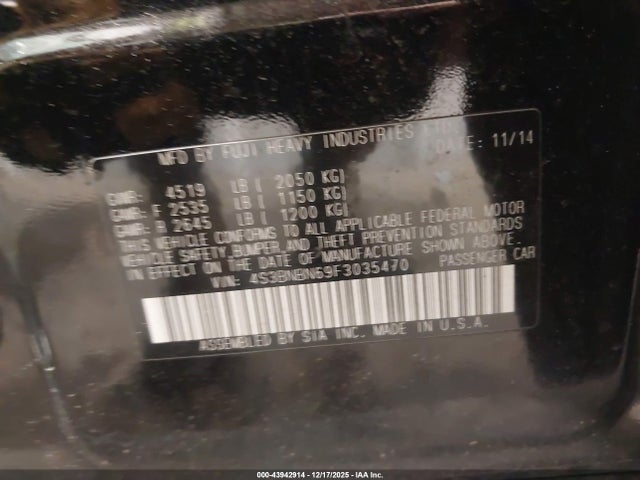 Subaru Legacy 2.5i Limited 2015 4S3BNBN69F3035470 Image 9