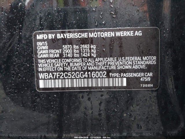 BMW 750i 2016 WBA7F2C52GG416002 Image 9