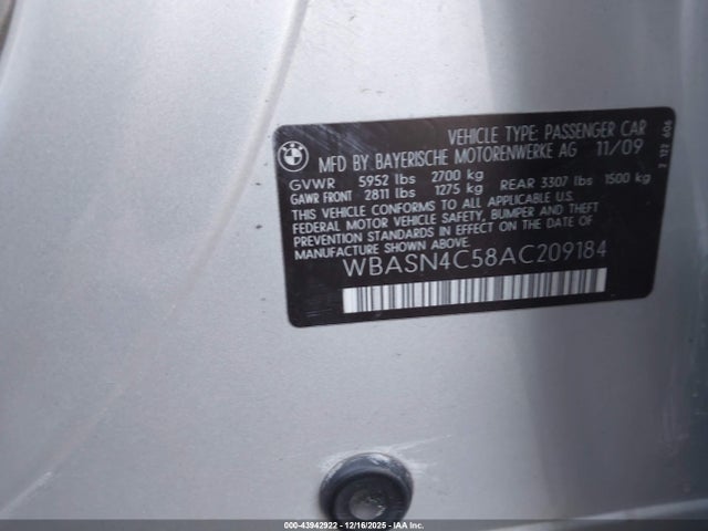43942922 :رقم المزاد ، WBASN4C58AC209184 vin ، 2010 Bmw 550i Gran Turismo مزاد بيع