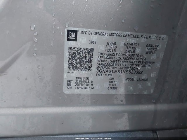 3GNAXLEX1KS523392 Chevrolet EQUINOX LT
