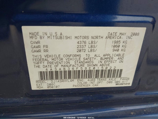 2009 MITSUBISHI GALANT 4A3AB36F59E015022 Photo 8