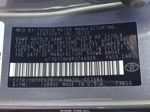 2023 TOYOTA CAMRY 4T1G11AK8PU744929 Photo 8
