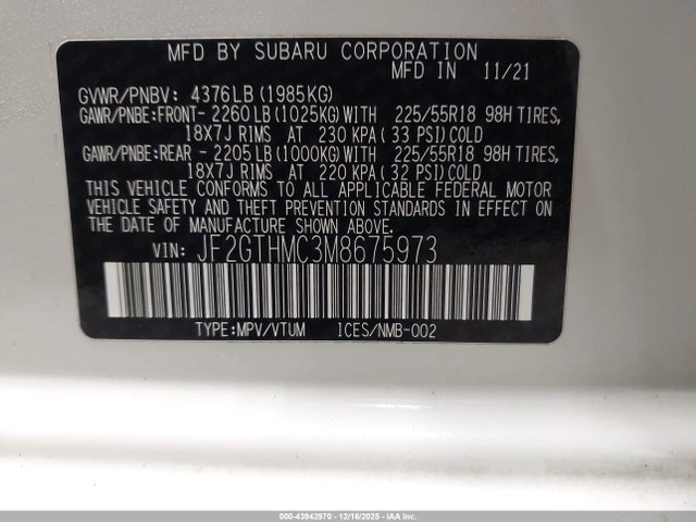Subaru Crosstrek Limited 2021 JF2GTHMC3M8675973 Image 9