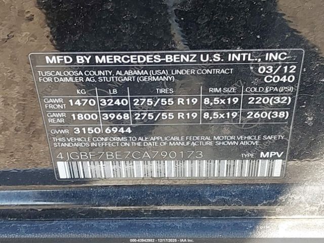 2012 MERCEDES-BENZ GL 450 4JGBF7BE7CA790173 Photo 8