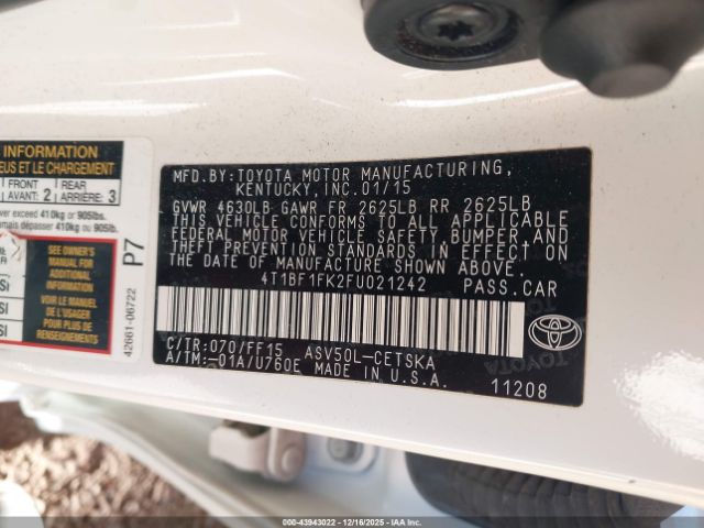 2015 TOYOTA CAMRY 4T1BF1FK2FU021242 Photo 8