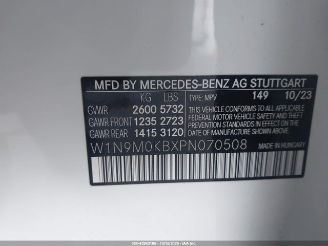 W1N9M0KBXPN070508 Mercedes-Benz Eqb 300 Suv 4matic