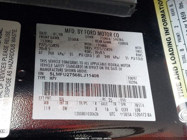 2008 LINCOLN NAVIGATOR 5LMFU27568LJ11408 Photo 8