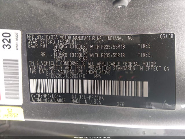 Toyota Sienna Xle 7 Passenger 2018 5TDDZ3DC1JS202440 Image 9